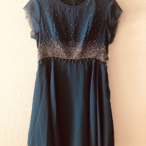 🎉Free People Beaded Navy Blue Mini Dress NWOT - Picture 4 of 7